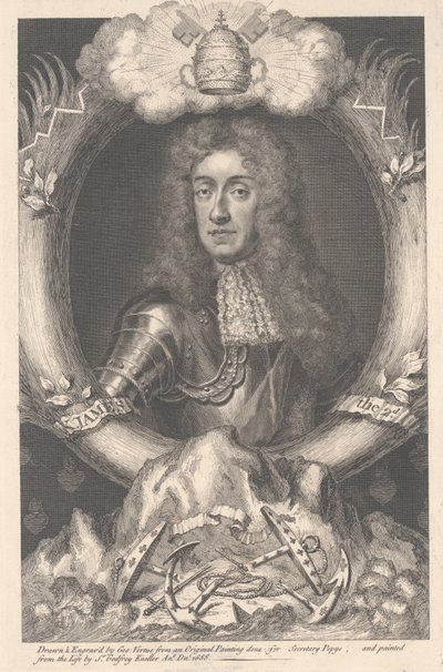 James II, gegraveerd door George Vertue, 1688 door Godfrey Kneller